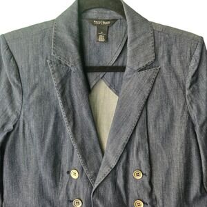 White House Black Market Blue Lyocell Blend Double Breasted Blazer Jacket Size 8
